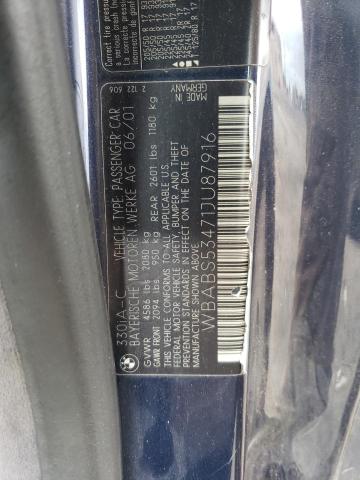 2001 BMW 330 Ci VIN: WBABS53471JU87916 Lot: 62127824
