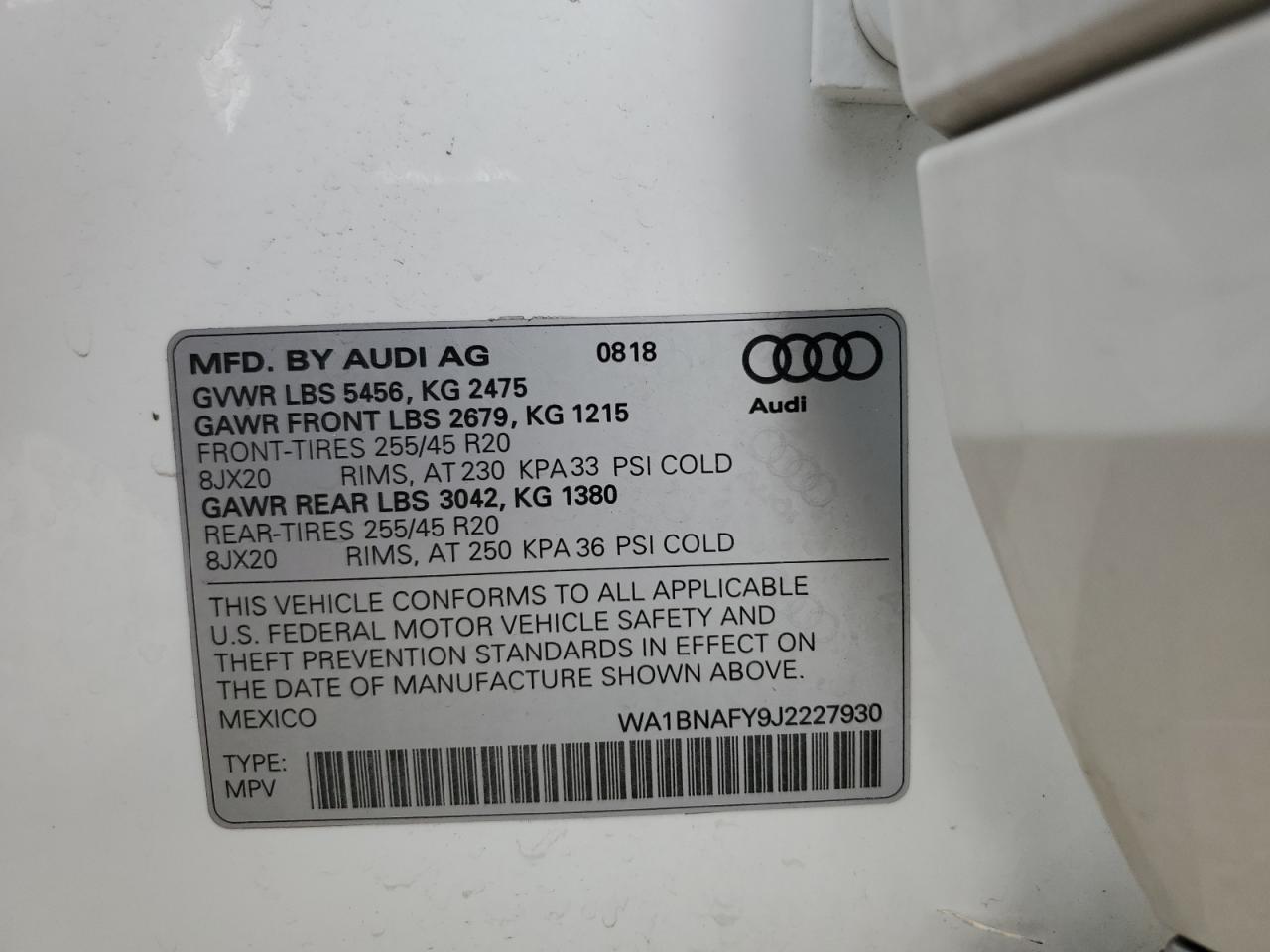 WA1BNAFY9J2227930 2018 Audi Q5 Premium Plus