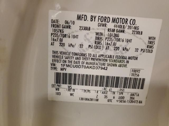 2010 Ford Escape Xlt VIN: 1FMCU0D70AKD37942 Lot: 61028784