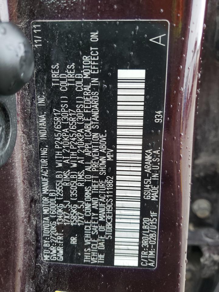 5TDBK3EH9CS111862 2012 Toyota Highlander Base