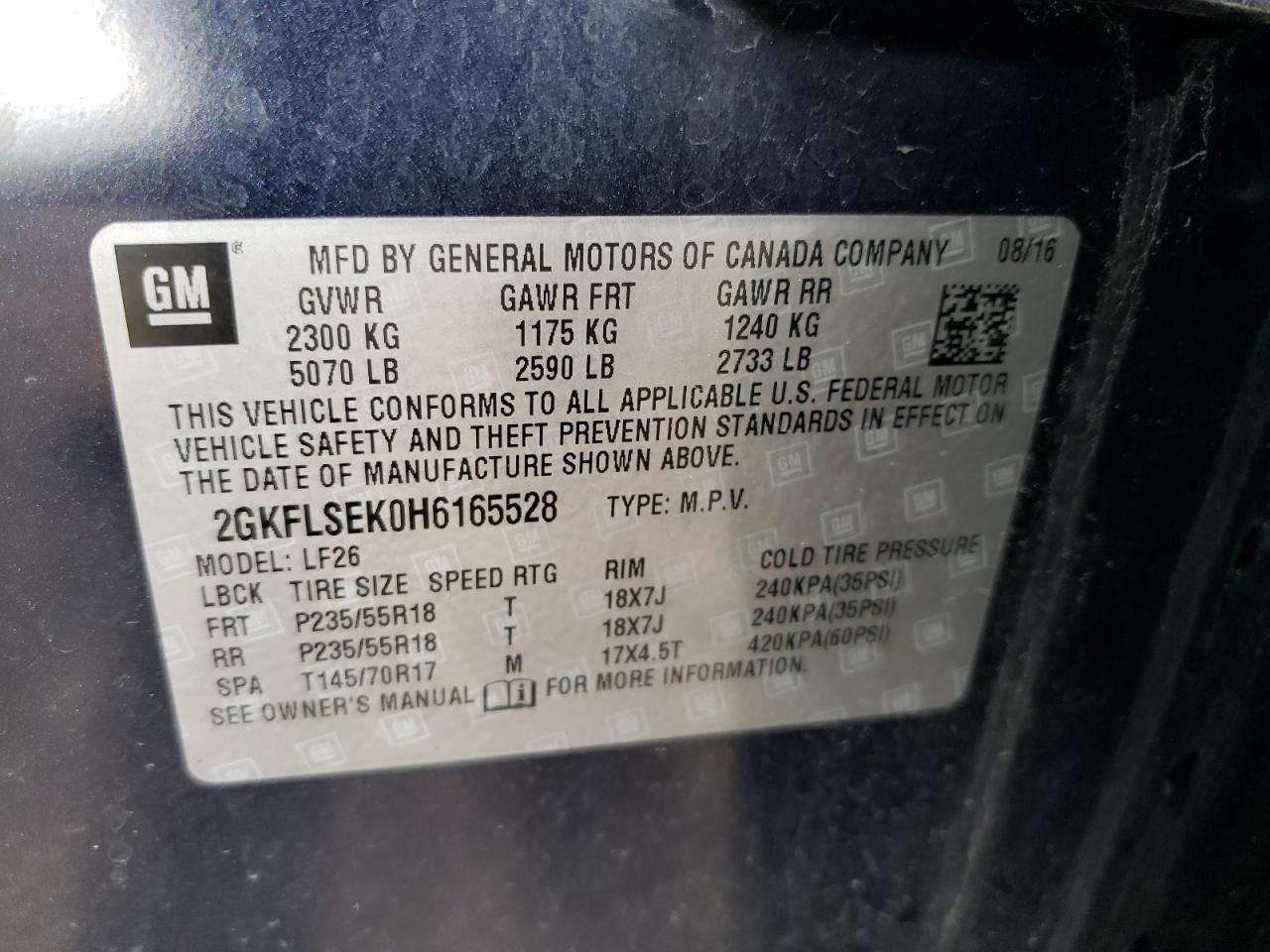 2GKFLSEK0H6165528 2017 GMC Terrain Sle