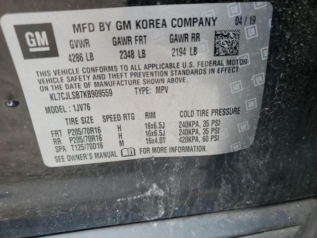 2019 Chevrolet Trax 1Lt VIN: KL7CJLSB7KB909559 Lot: 62525314