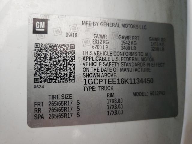 2019 Chevrolet Colorado Zr2 VIN: 1GCPTEE16K1134450 Lot: 61743054