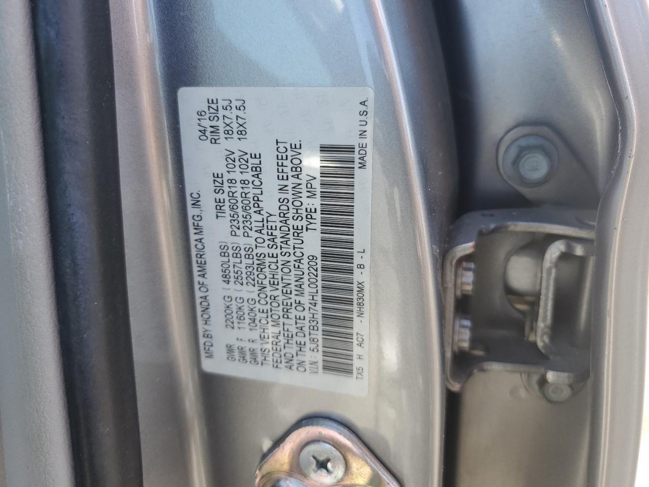 5J8TB3H74HL002209 2017 Acura Rdx Advance