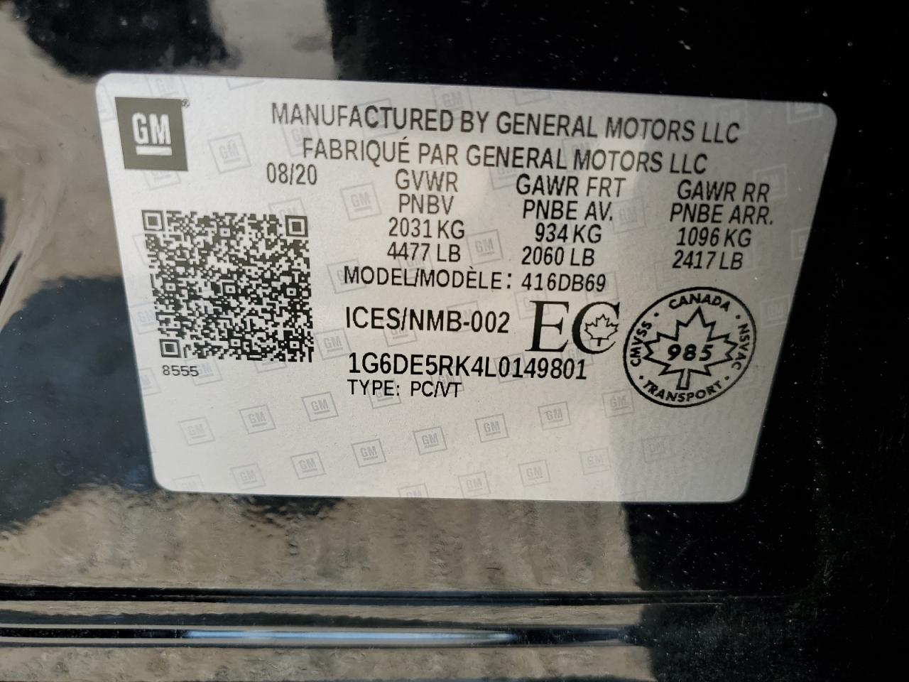 1G6DE5RK4L0149801 2020 Cadillac Ct4 Luxury