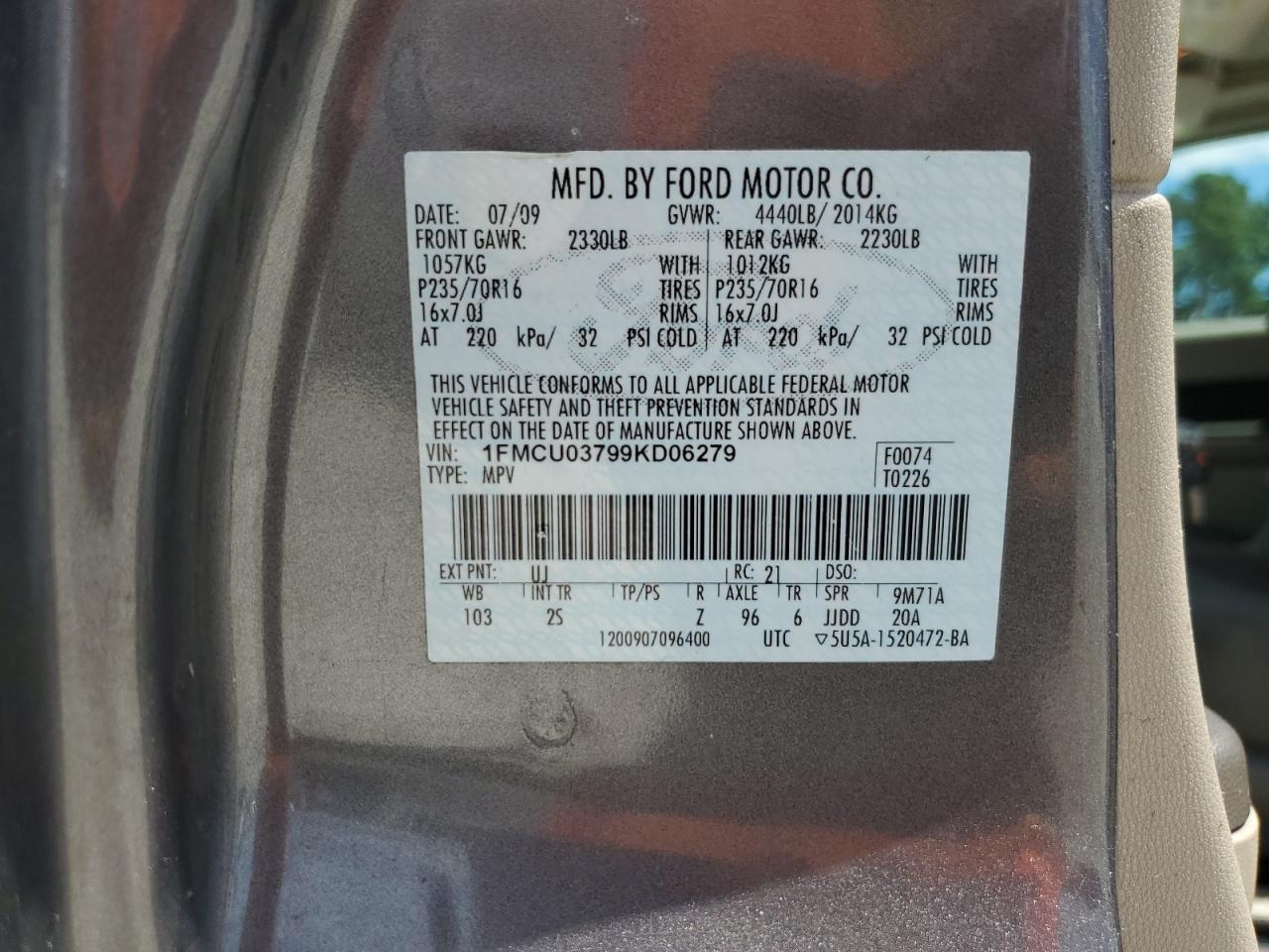 1FMCU03799KD06279 2009 Ford Escape Xlt