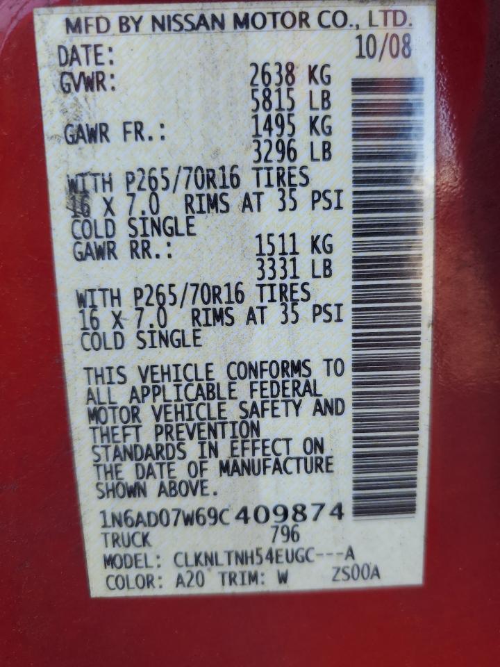 1n6ad07w69c409874 1N6AD07W69C409874 2009 Nissan Frontier Crew Cab Se