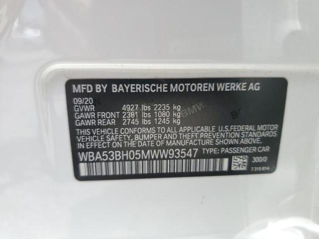 2021 BMW 530 I VIN: WBA53BH05MWW93547 Lot: 59864474