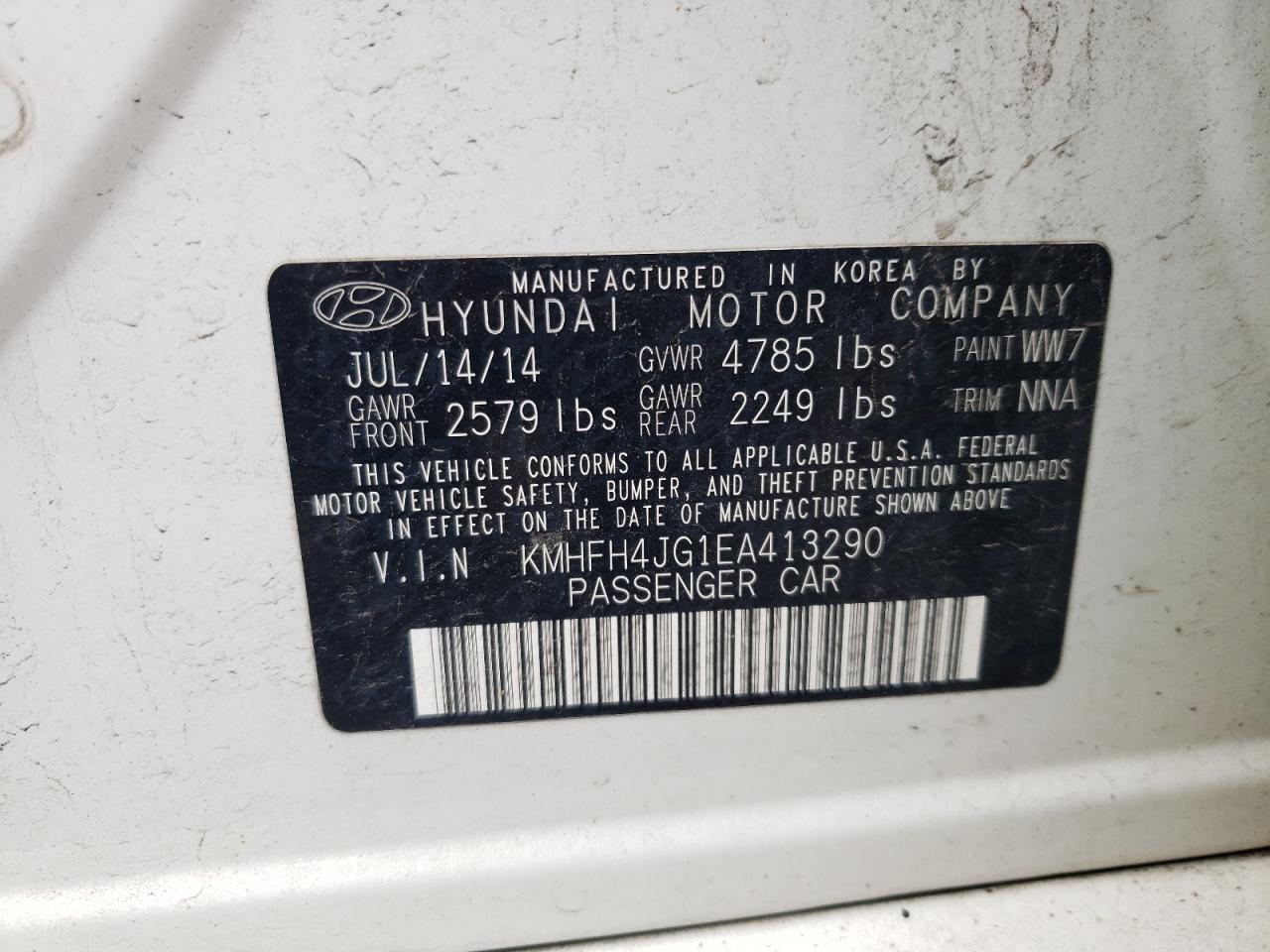 KMHFH4JG1EA413290 2014 Hyundai Azera Gls