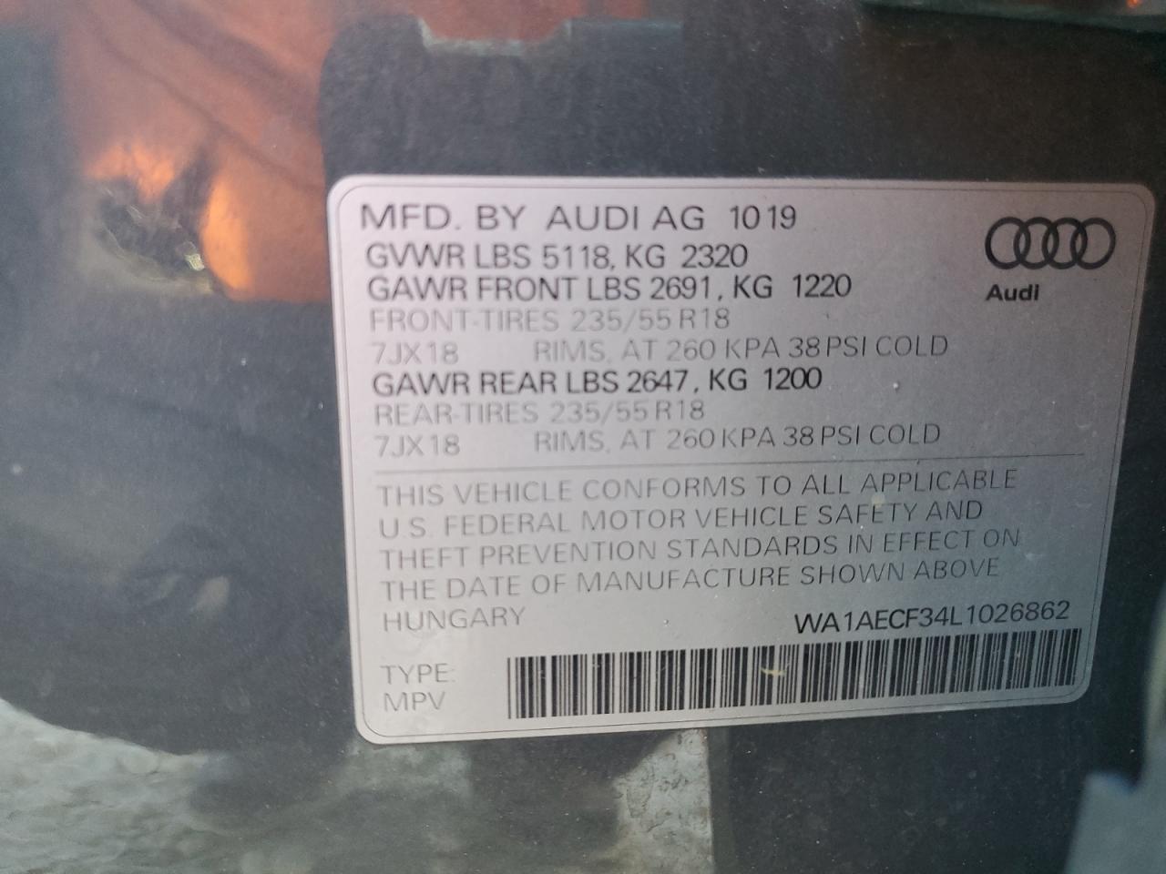 WA1AECF34L1026862 2020 Audi Q3 Premium