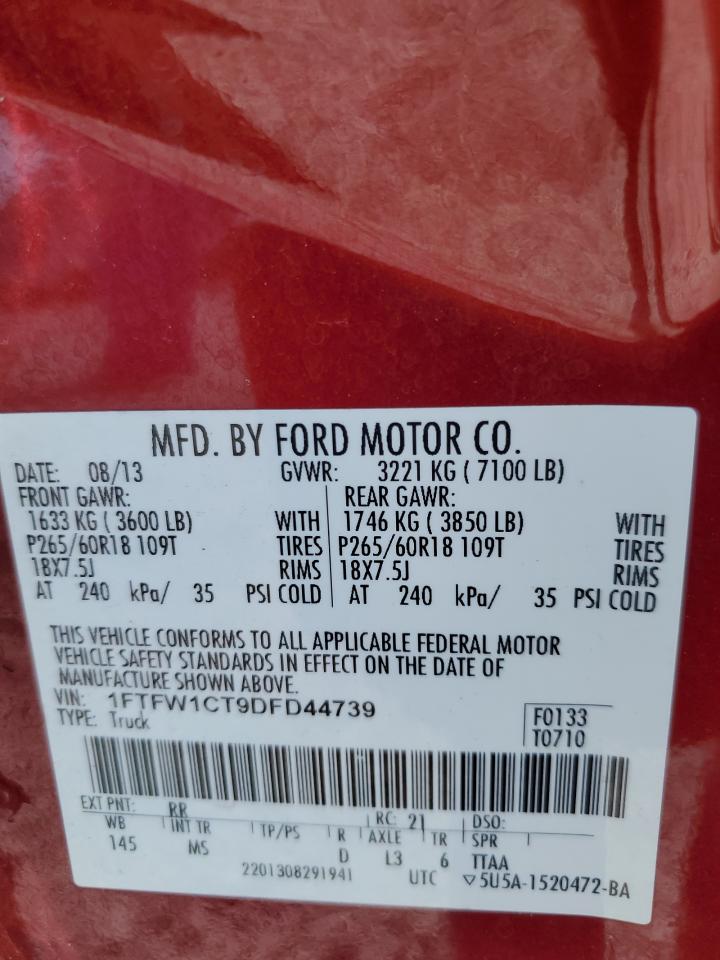1FTFW1CT9DFD44739 2013 Ford F150 Supercrew