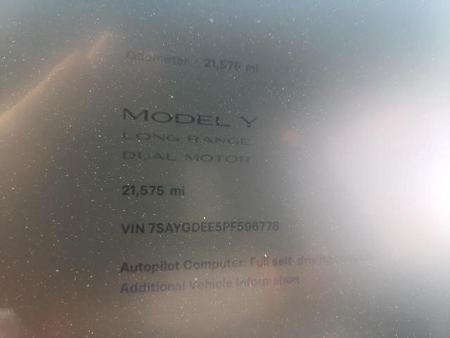 VIN 7SAYGDEE5PF596778 2023 Tesla MODEL Y no.9