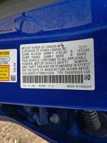 2022 HONDA CIVIC EX - 2HGFE1F7XNH312224