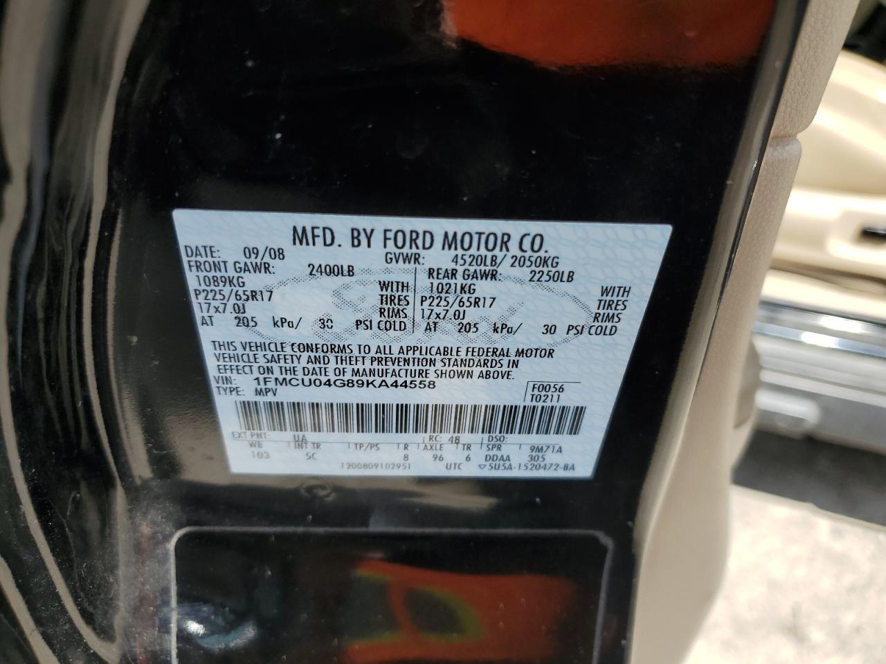 1FMCU04G89KA44558 2009 Ford Escape Limited