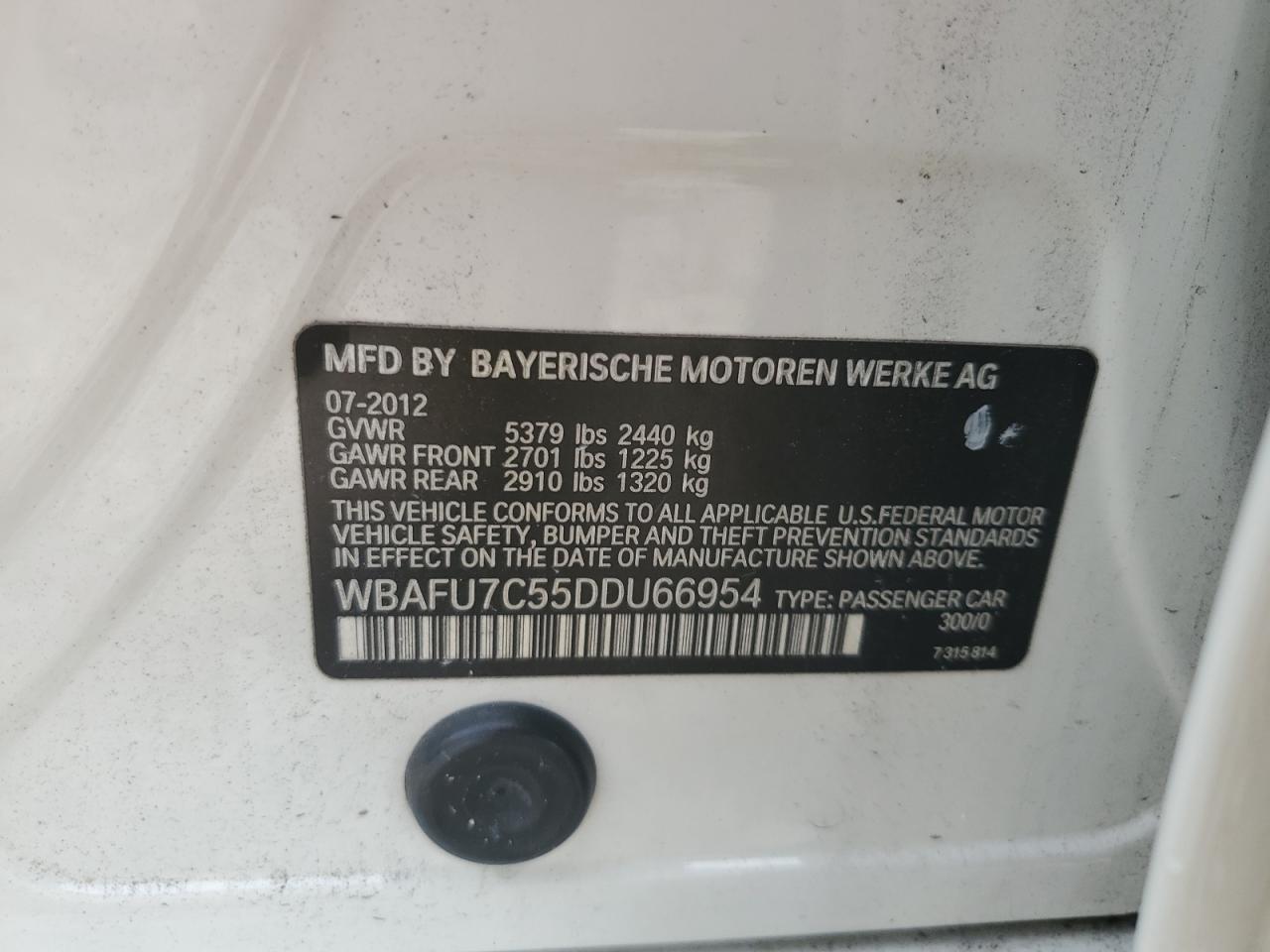 WBAFU7C55DDU66954 2013 BMW 535 Xi