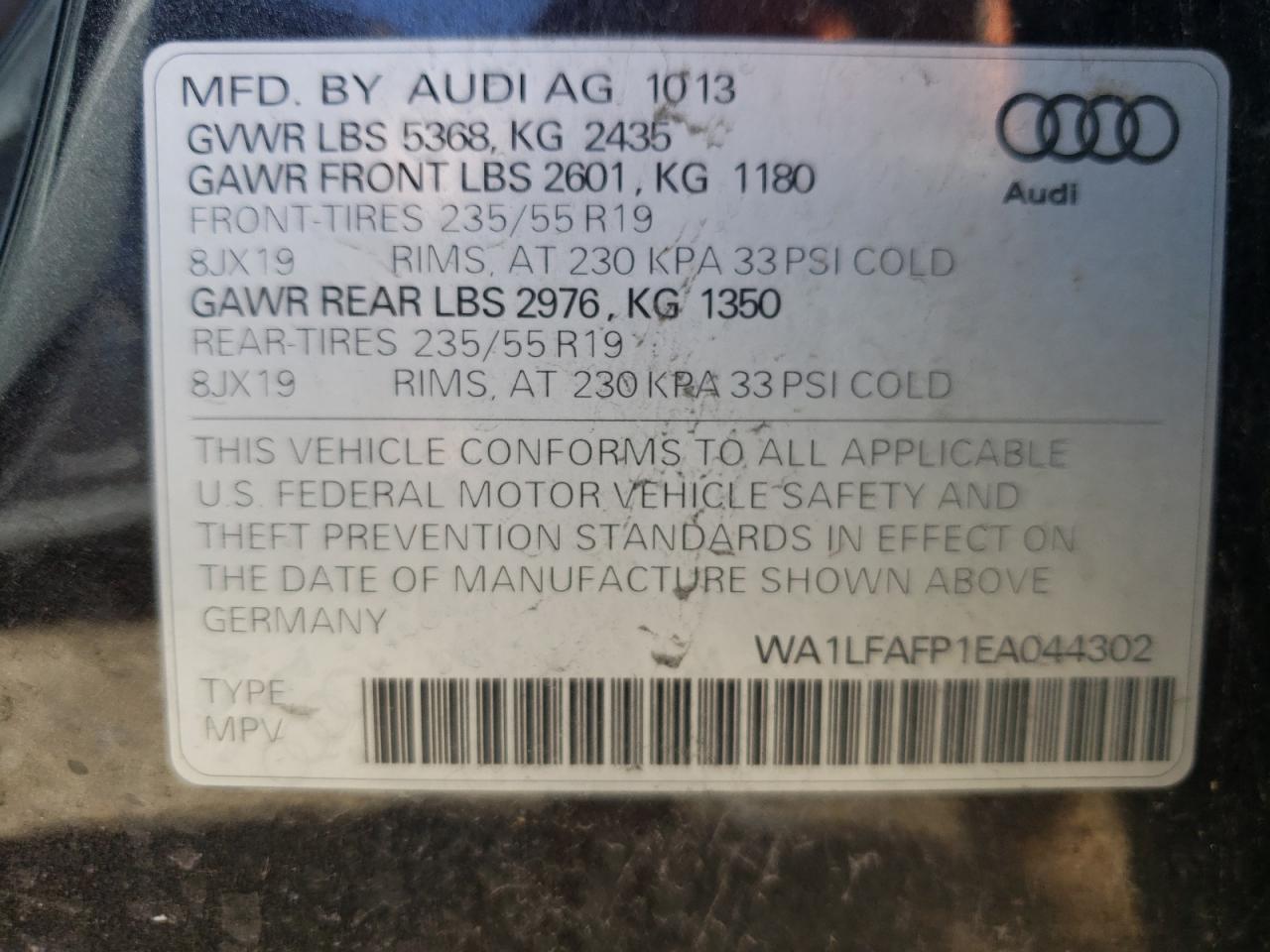 WA1LFAFP1EA044302 2014 Audi Q5 Premium Plus