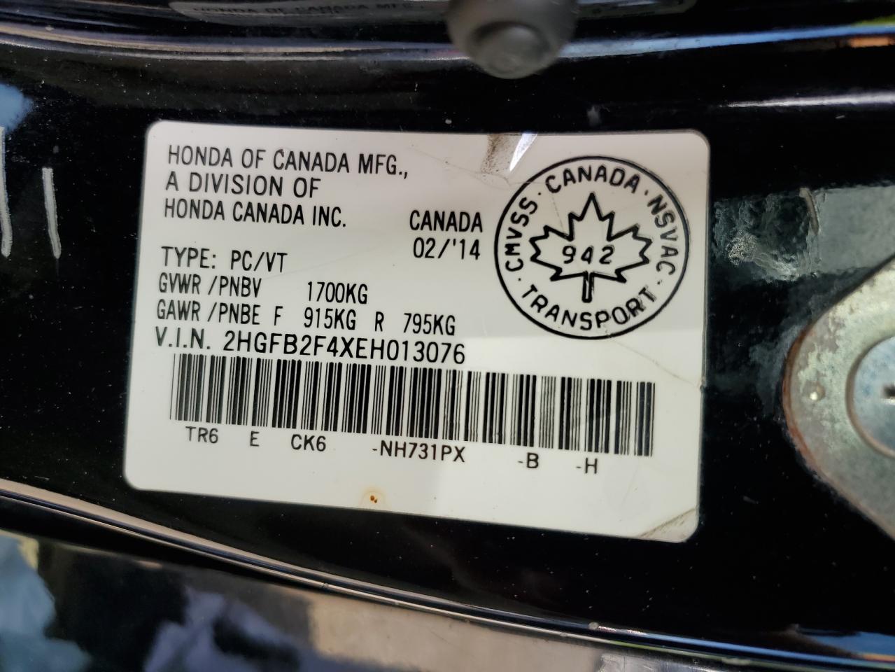 2HGFB2F4XEH013076 2014 Honda Civic Lx