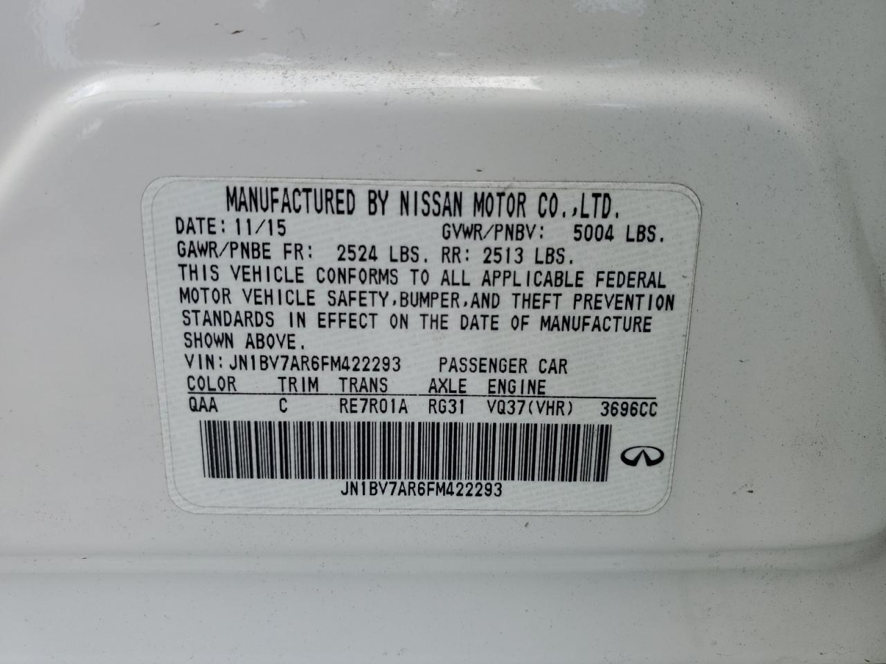 JN1BV7AR6FM422293 2015 Infiniti Q50 Base