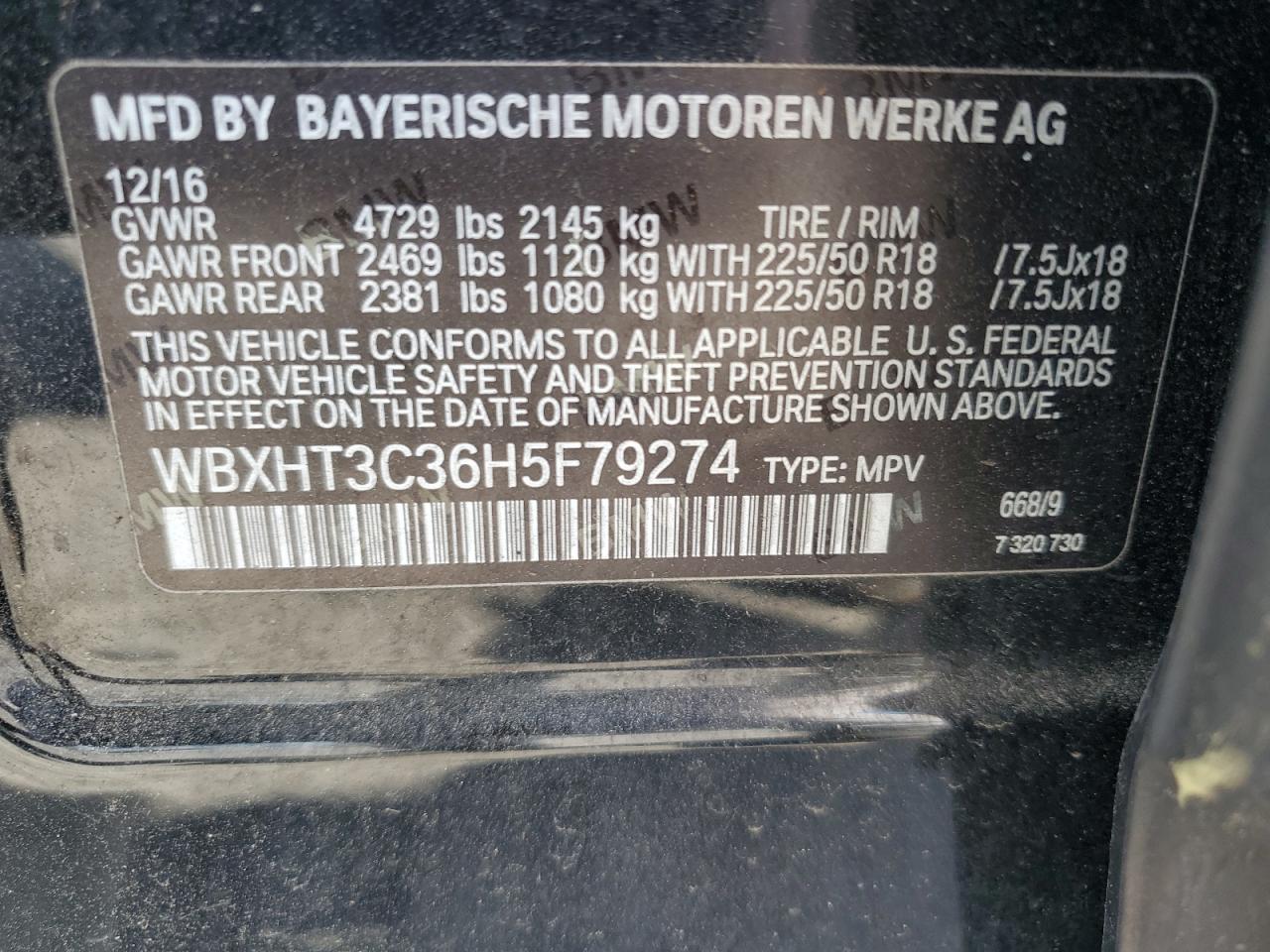 WBXHT3C36H5F79274 2017 BMW X1 xDrive28I