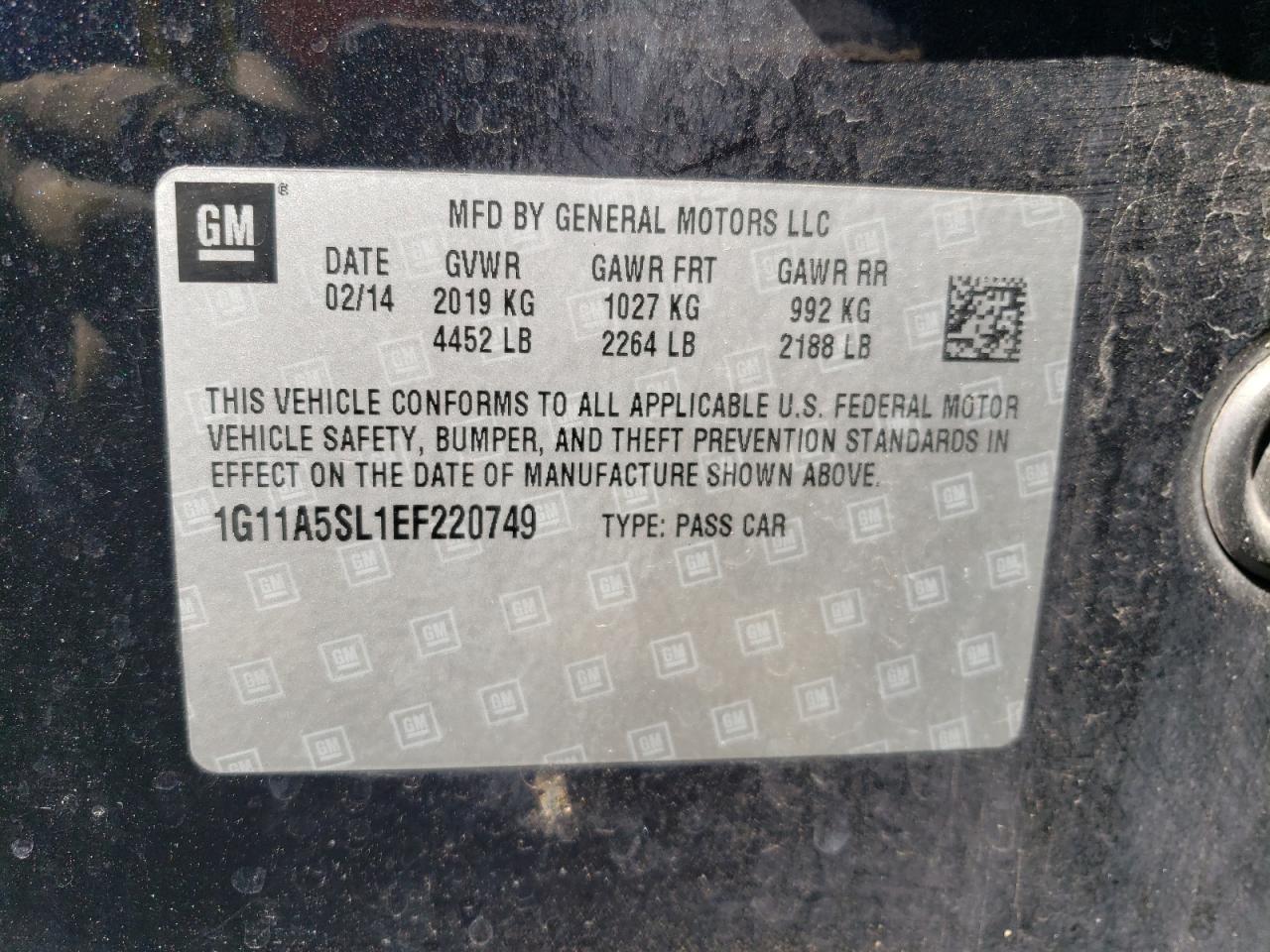 1G11A5SL1EF220749 2014 Chevrolet Malibu Ls