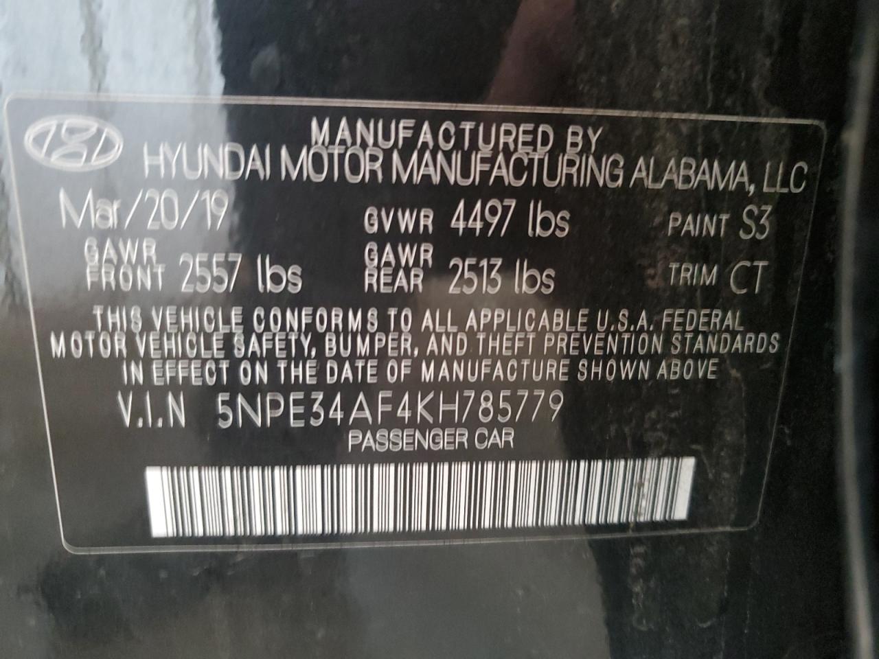 5NPE34AF4KH785779 2019 Hyundai Sonata Limited