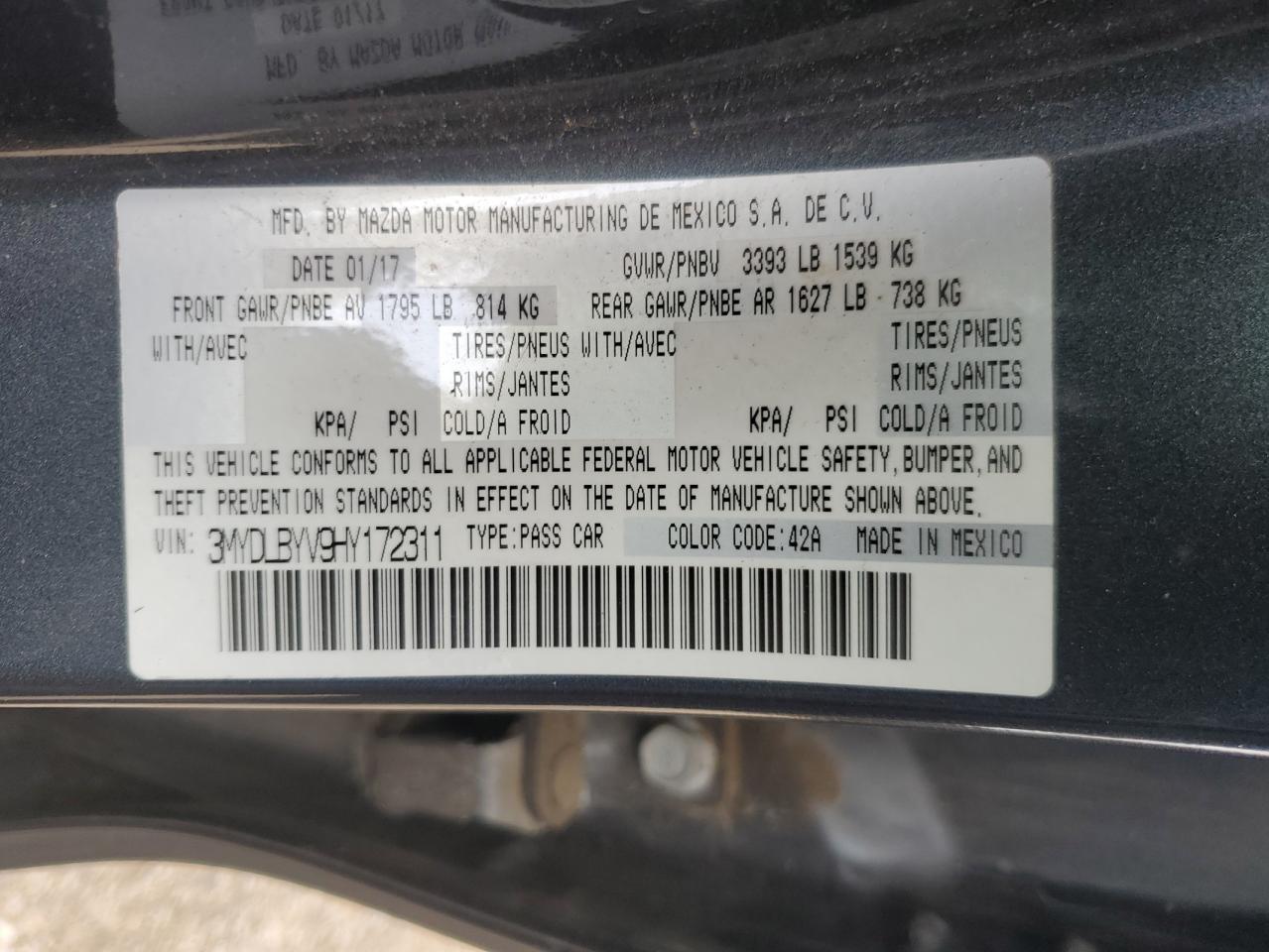 3MYDLBYV9HY172311 2017 Toyota Yaris Ia