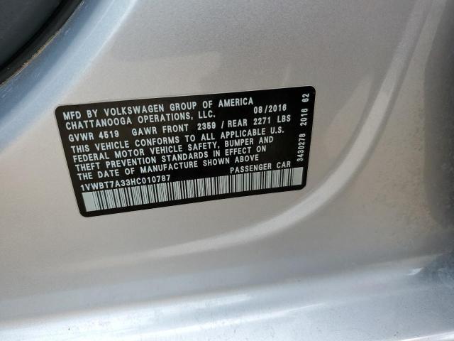 2017 VOLKSWAGEN PASSAT SE - 1VWBT7A33HC010787