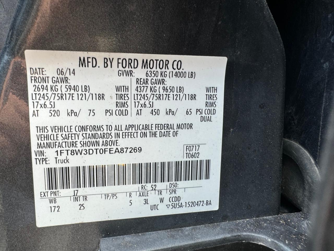 2015 Ford F350 Super Duty vin: 1FT8W3DT0FEA87269