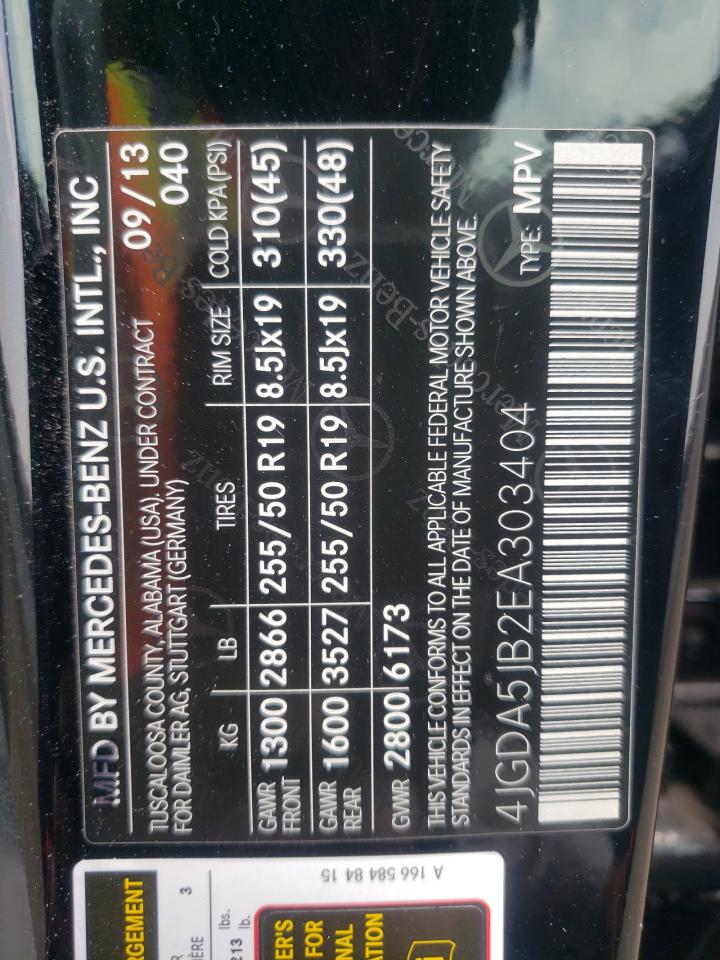 4JGDA5JB2EA303404 2014 Mercedes-Benz Ml 350