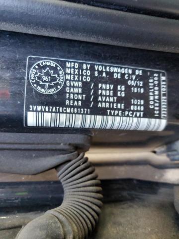 2012 Volkswagen Beetle Turbo VIN: 3VWV67AT0CM661371 Lot: 62100854