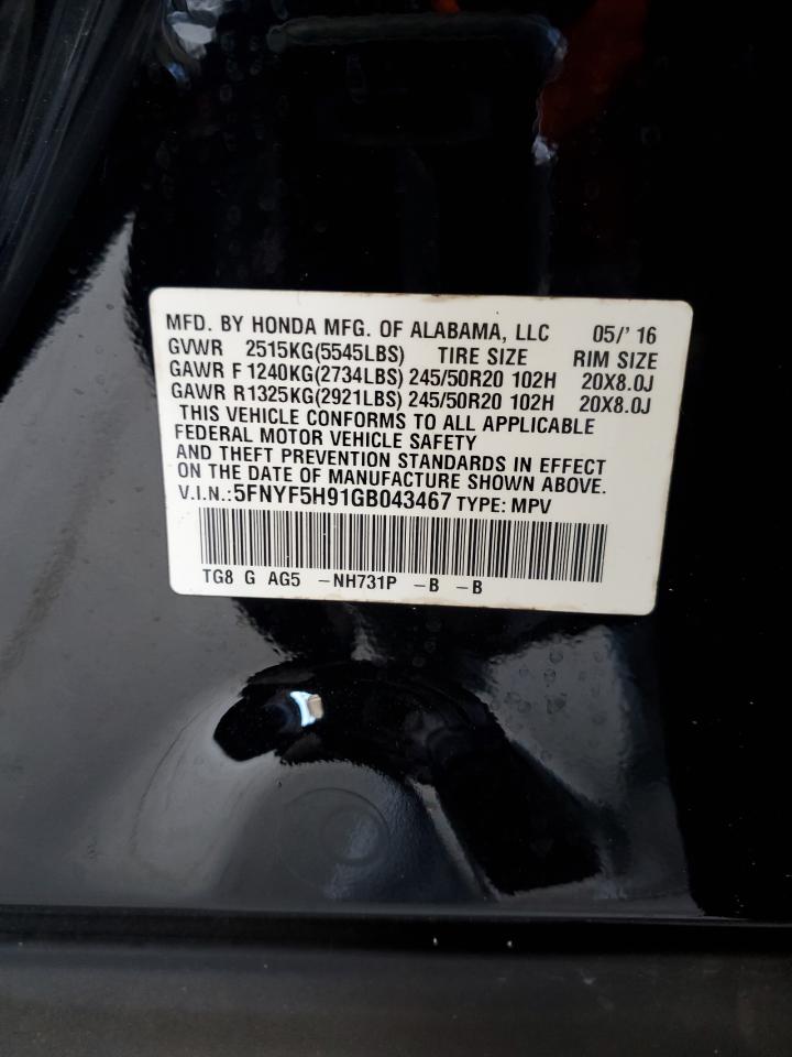 5FNYF5H91GB043467 2016 Honda Pilot Touring