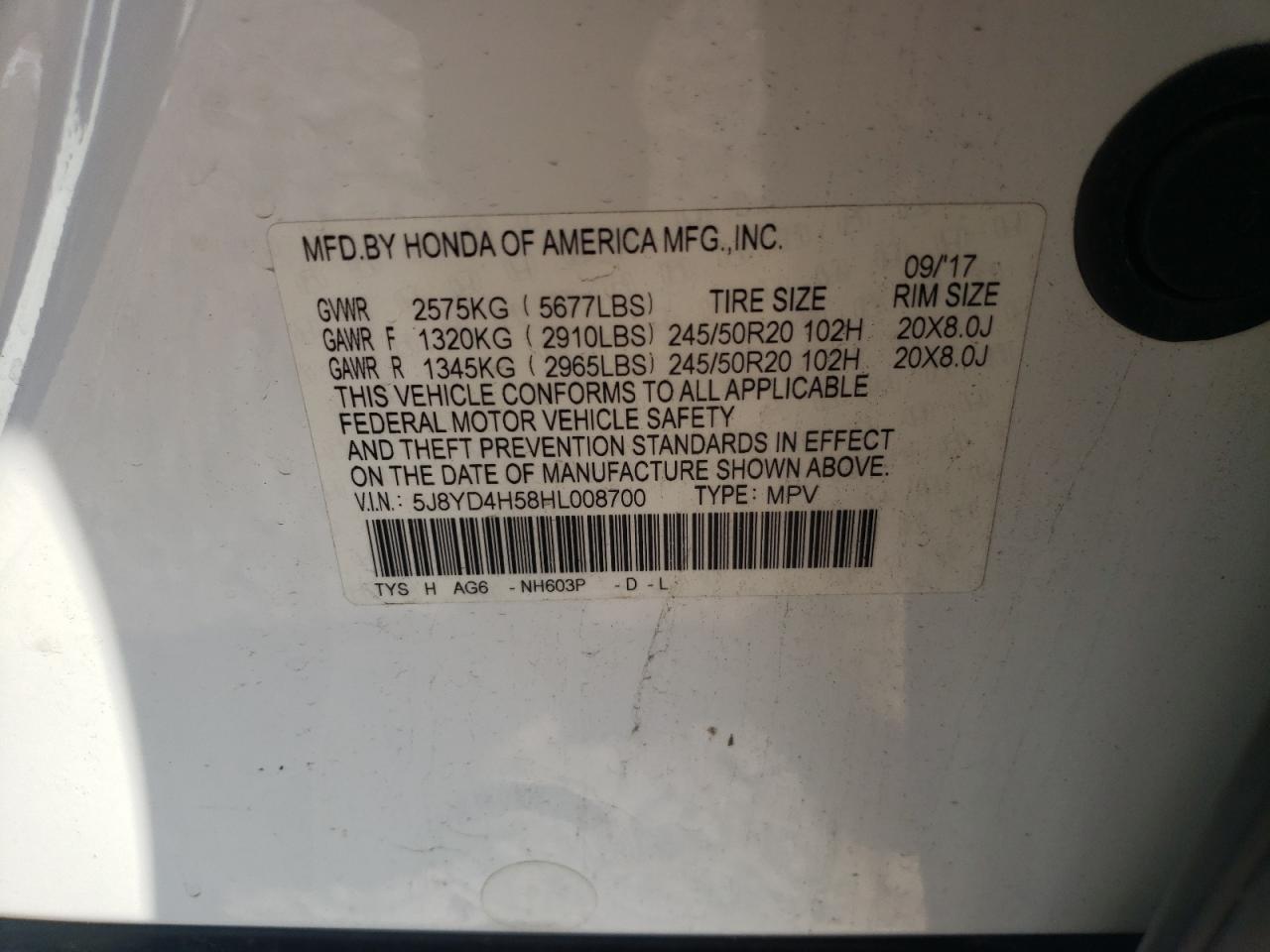 5J8YD4H58HL008700 2017 Acura Mdx Technology