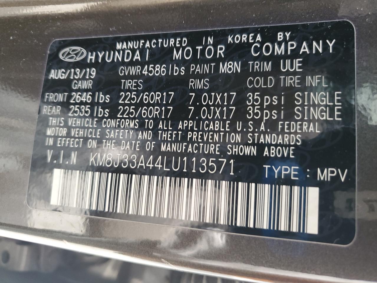 KM8J33A44LU113571 2020 Hyundai Tucson Limited