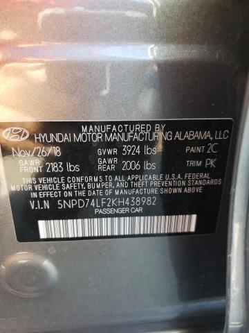 2019 Hyundai Elantra Se VIN: 5NPD74LF2KH438982 Lot: 61768244