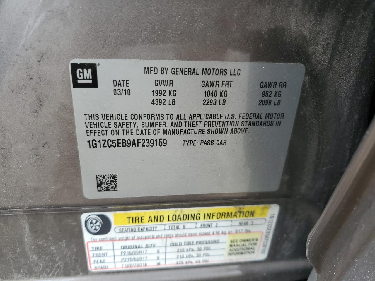 1G1ZC5EB9AF239169 2010 Chevrolet Malibu 1Lt