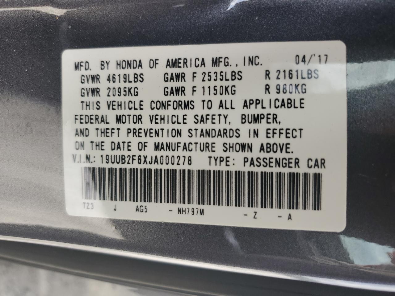 19UUB2F6XJA000278 2018 Acura Tlx Tech+A