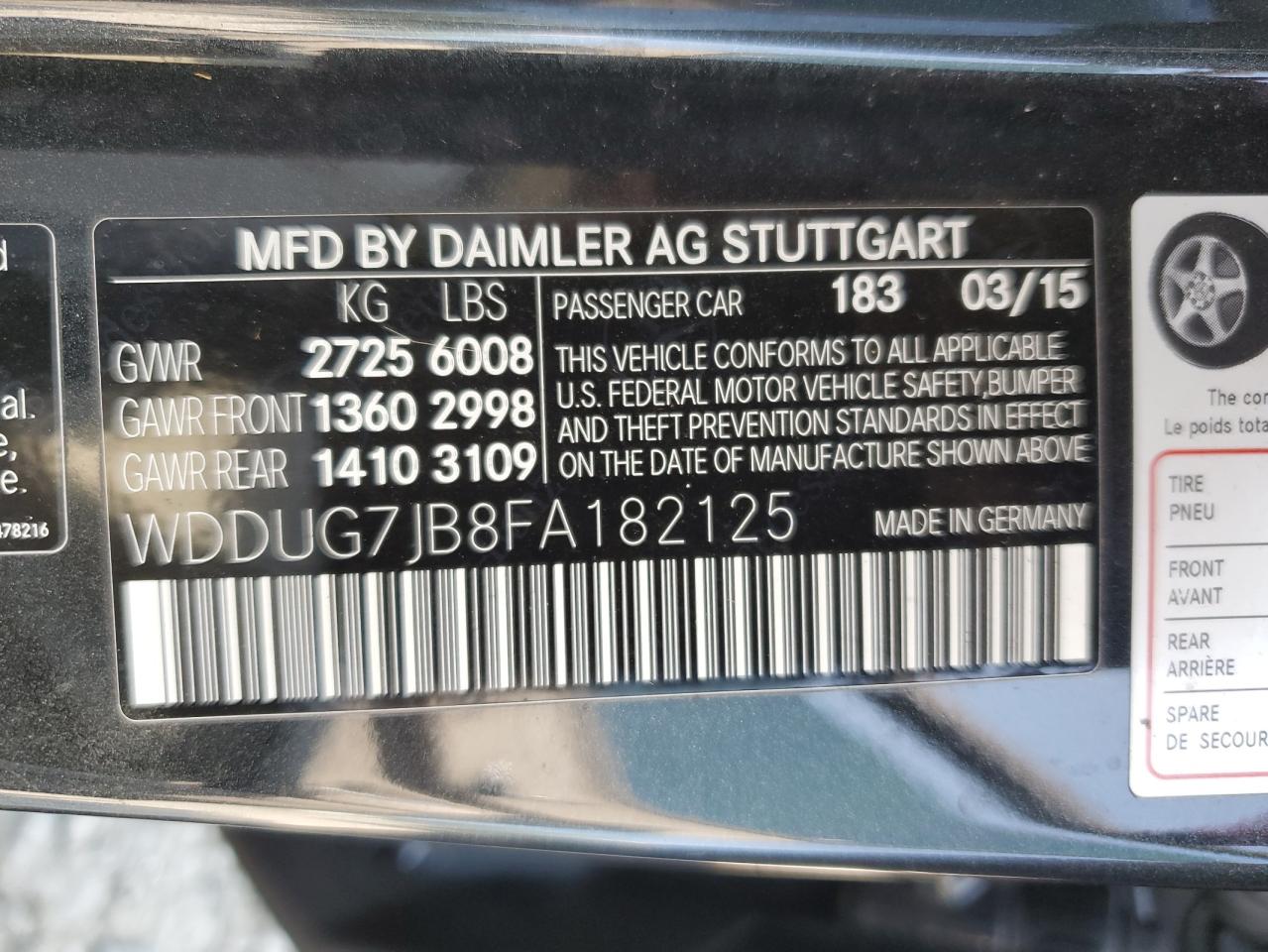 WDDUG7JB8FA182125 2015 Mercedes-Benz S 63 Amg