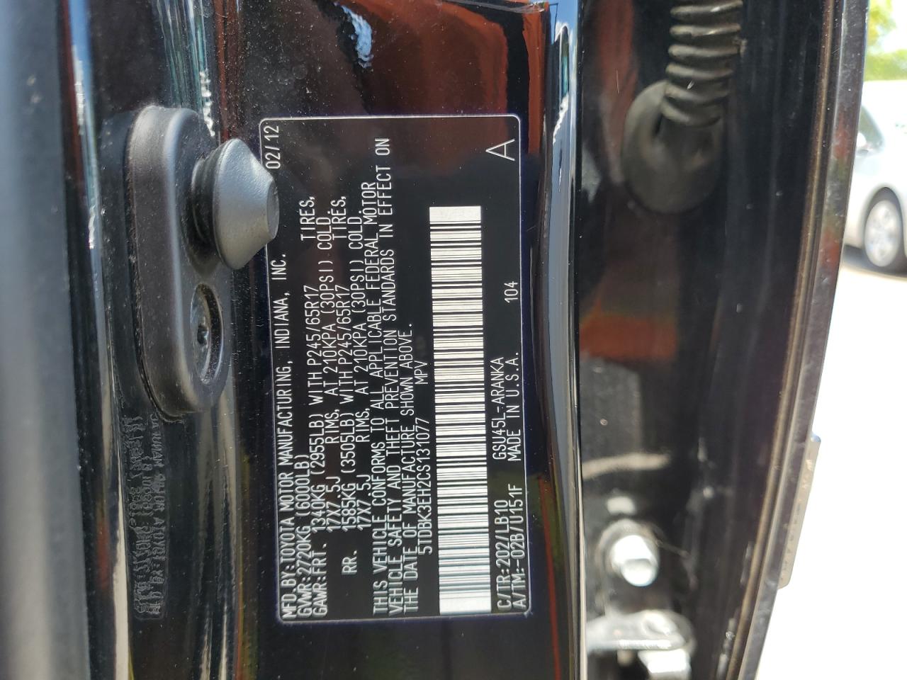 5TDBK3EH2CS131077 2012 Toyota Highlander Base