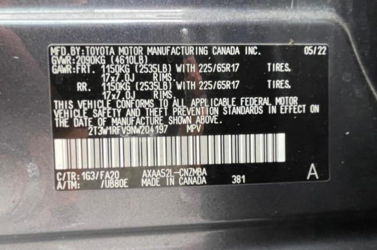 2T3W1RFV9NW204197 2022 Toyota Rav4 Xle