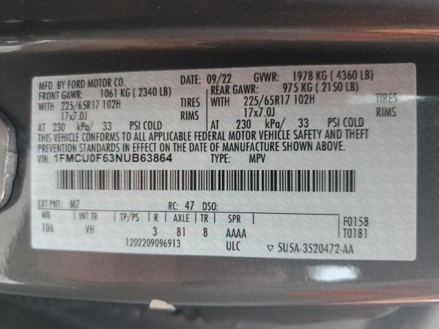 2022 Ford Escape S VIN: 1FMCU0F63NUB63864 Lot: 62416214