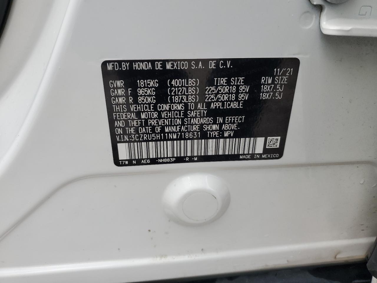 3CZRU5H11NM718631 2022 Honda Hr-V Sport