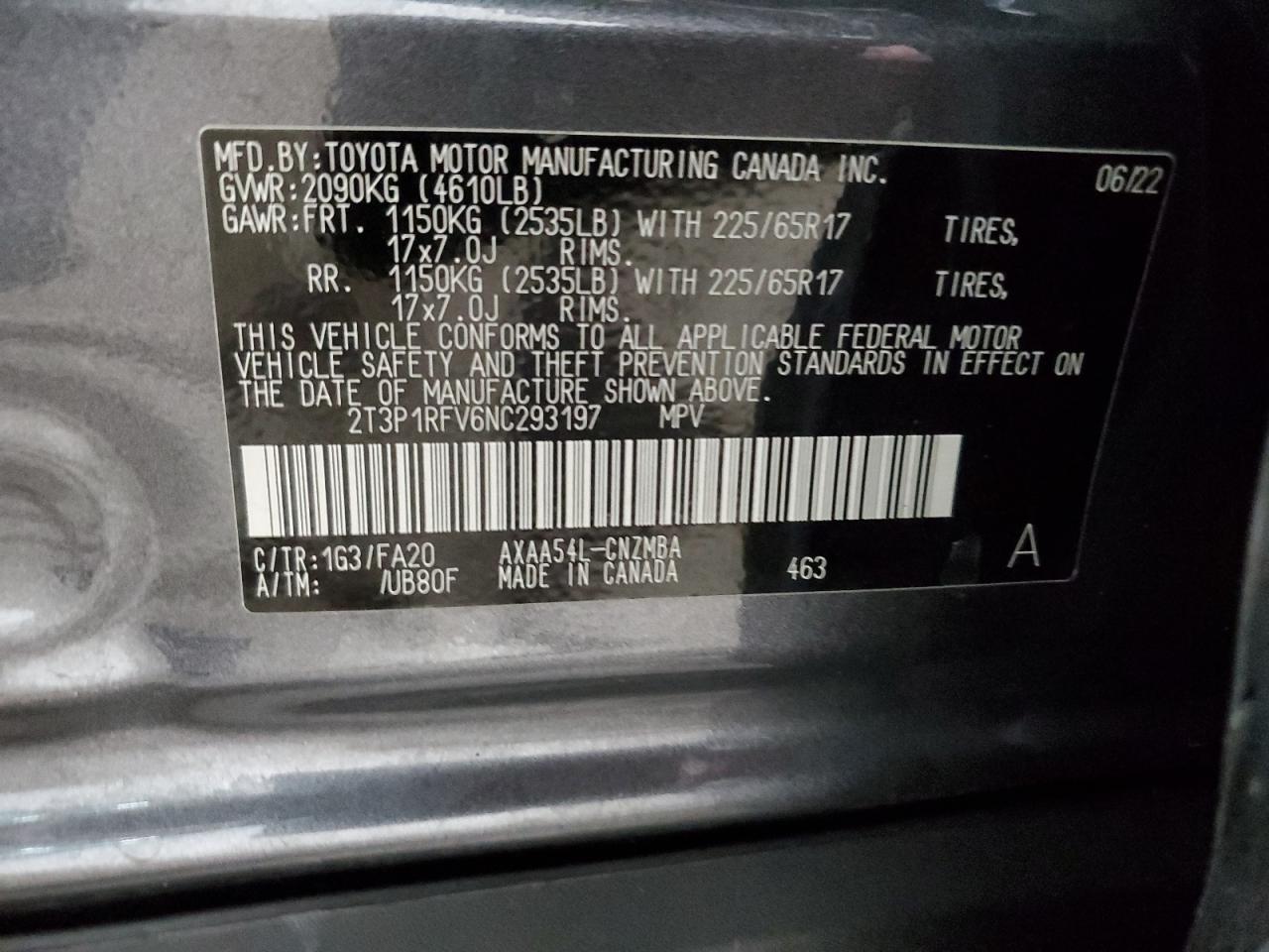 2T3P1RFV6NC293197 2022 Toyota Rav4 Xle