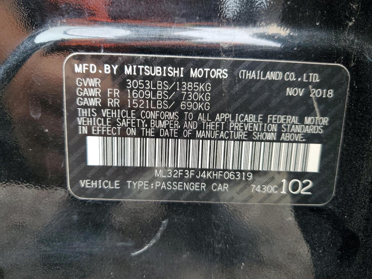 ML32F3FJ4KHF06319 2019 Mitsubishi Mirage G4 Es