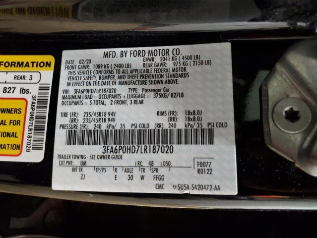 3FA6P0HD7LR187020 2020 FORD FUSION - Image 12