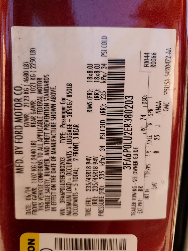 3FA6P0LU2ER380203 2014 Ford Fusion Se Hybrid