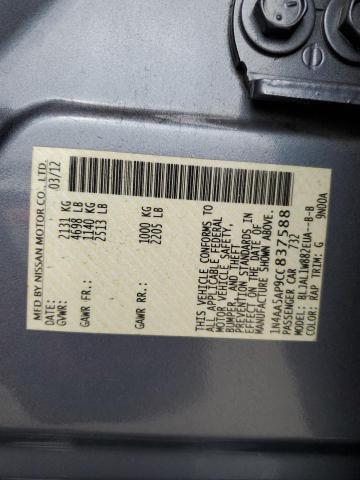 2012 Nissan Maxima S VIN: 1N4AA5AP9CC837588 Lot: 60958334