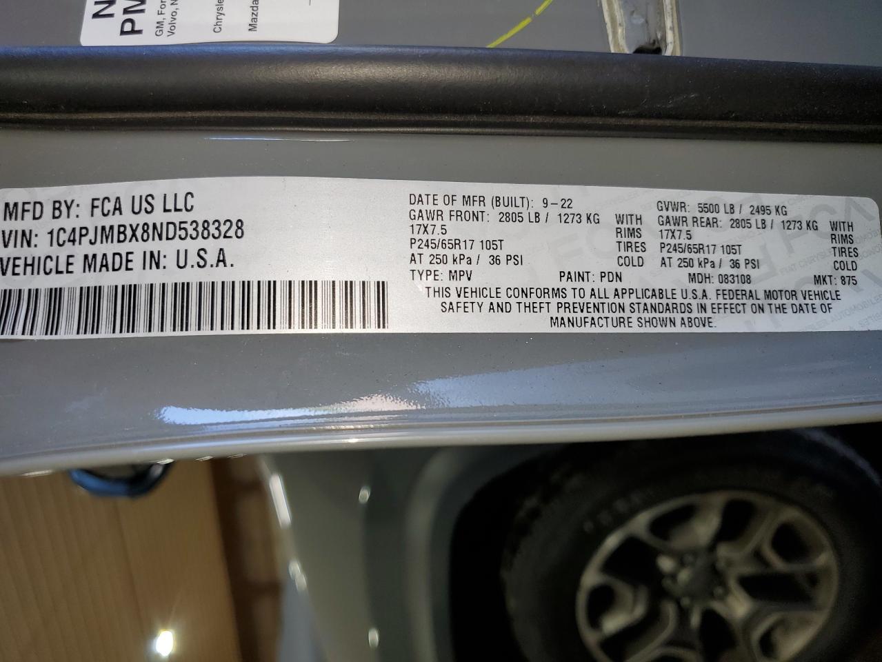 1C4PJMBX8ND538328 2022 Jeep Cherokee Trailhawk