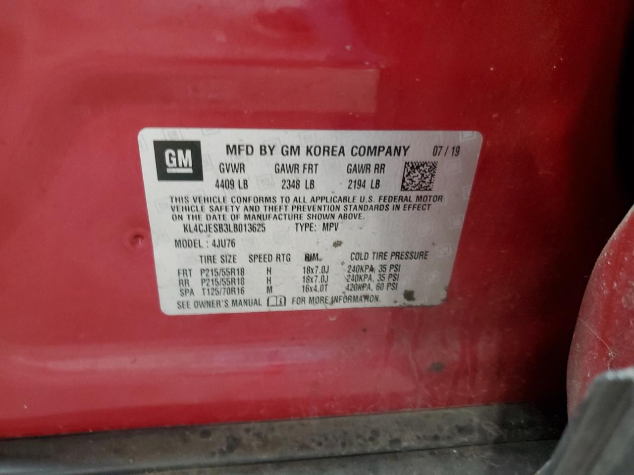 KL4CJESB3LB013625 2020 Buick Encore Preferred