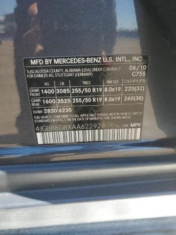 2010 Mercedes-Benz Ml 350 4Matic VIN: 4JGBB8GBXAA622928 Lot: 61872284