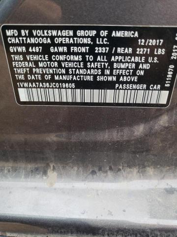 2018 Volkswagen Passat S VIN: 1VWAA7A36JC019605 Lot: 61755554